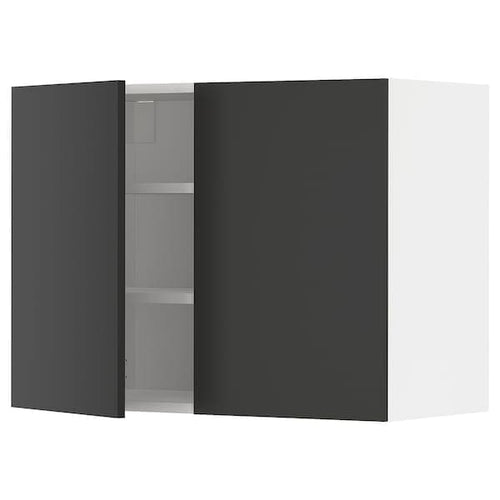 METOD - Wall cabinet with shelves/2 doors, white/Nickebo matt anthracite, 80x60 cm