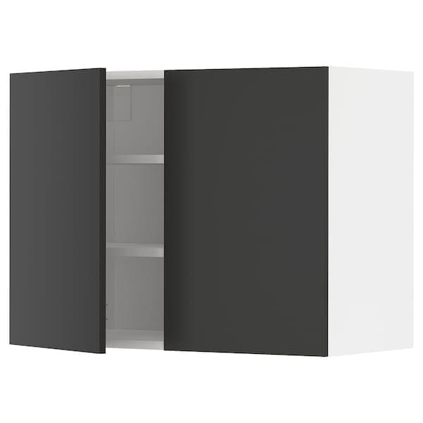 METOD - Wall cabinet with shelves/2 doors, white/Nickebo matt anthracite, 80x60 cm