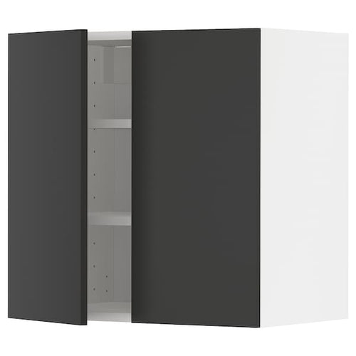 METOD - Wall cabinet with shelves/2 doors, white/Nickebo matt anthracite , 60x60 cm
