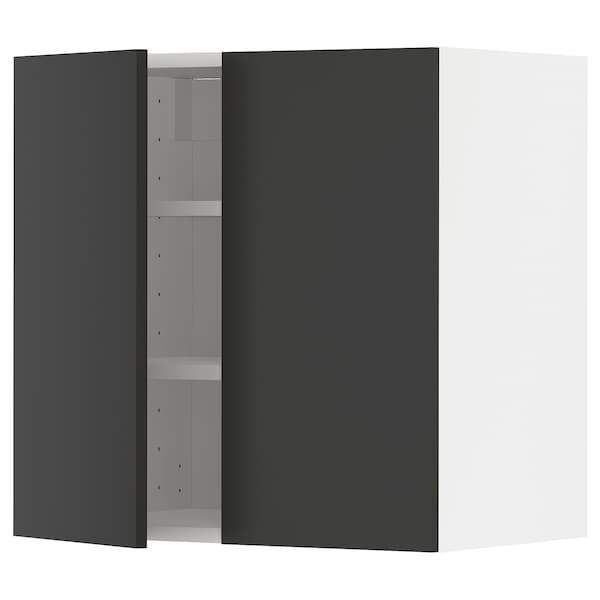 METOD - Wall cabinet with shelves/2 doors, white/Nickebo matt anthracite , 60x60 cm