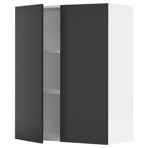 METOD - Wall cabinet with shelves/2 doors, white/Nickebo matt anthracite , 80x100 cm