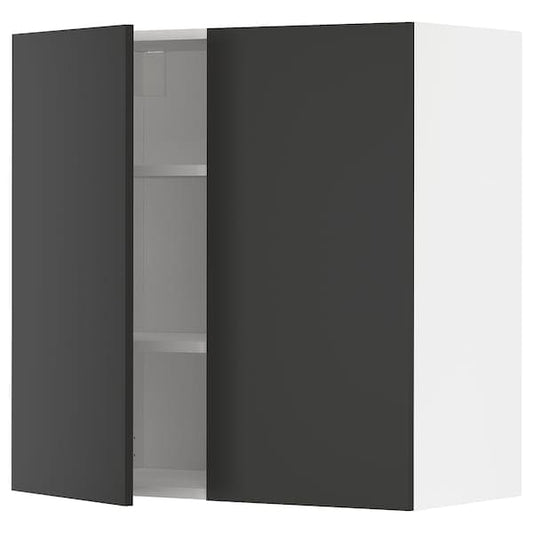 Ikea METOD - Wall cabinet with shelves/2 doors, white/Nickebo matt anthracite, 80x80 cm