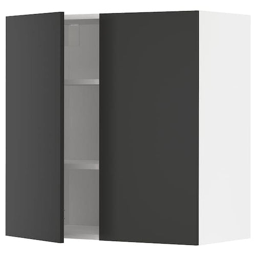 METOD - Wall cabinet with shelves/2 doors, white/Nickebo matt anthracite, 80x80 cm