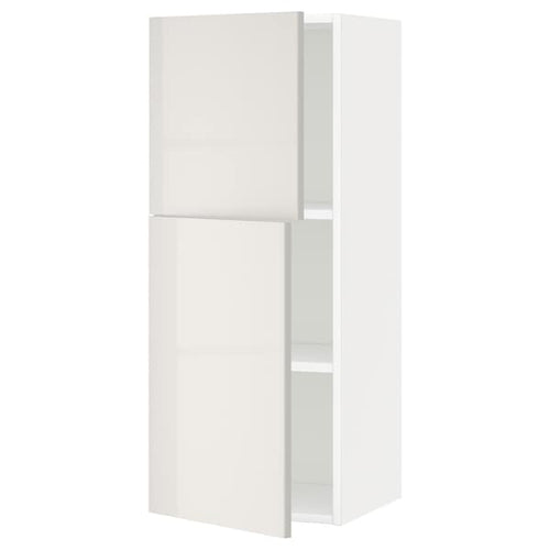 METOD wall cabinet with shelves/2 doors, white/Ringhult light grey, 40x100 cm