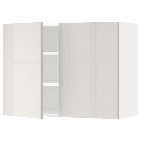 Ikea METOD - Wall cabinet with shelves/2 doors, white/Ringhult light grey, 80x60 cm