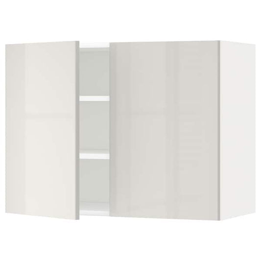 Ikea METOD - Wall cabinet with shelves/2 doors, white/Ringhult light grey, 80x60 cm