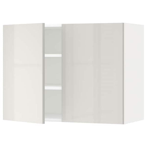 METOD - Wall cabinet with shelves/2 doors, white/Ringhult light grey, 80x60 cm