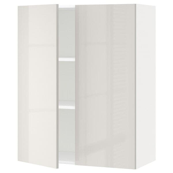 Ikea METOD - Wall cabinet with shelves/2 doors, white/Ringhult light grey, 80x100 cm