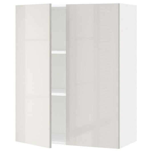 Ikea METOD - Wall cabinet with shelves/2 doors, white/Ringhult light grey, 80x100 cm