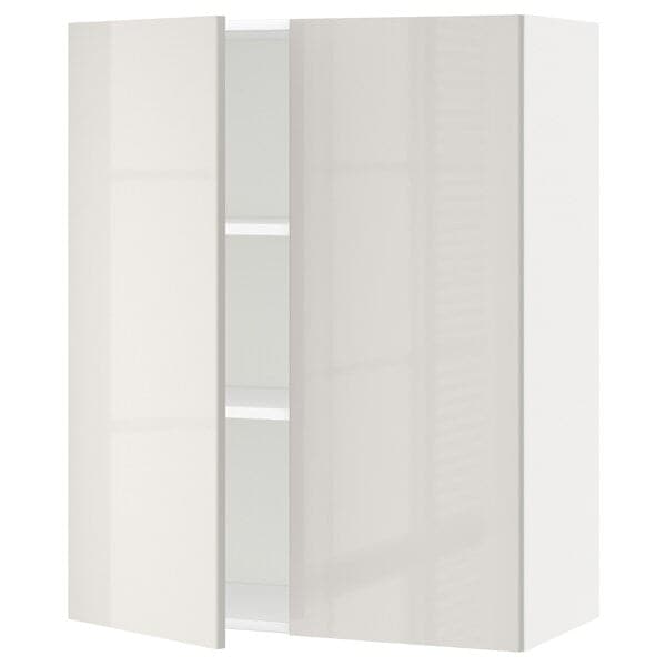 METOD - Wall cabinet with shelves/2 doors, white/Ringhult light grey, 80x100 cm