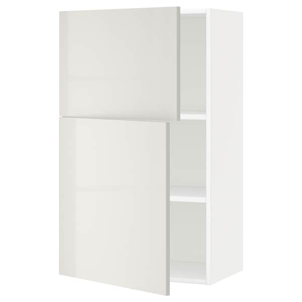 Ikea METOD - Wall cabinet with shelves/2 doors, white/Ringhult light grey, 60x100 cm