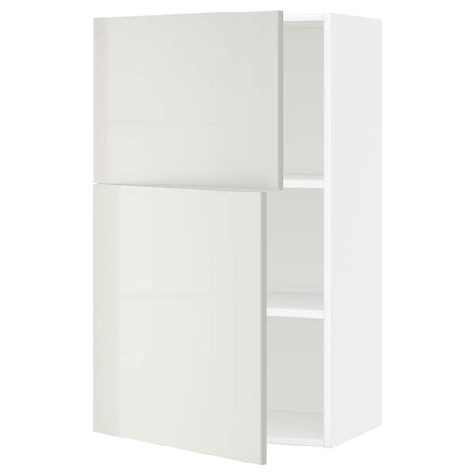Ikea METOD - Wall cabinet with shelves/2 doors, white/Ringhult light grey, 60x100 cm