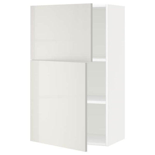 METOD wall cabinet with shelves/2 doors, white/Ringhult light grey, 60x100 cm