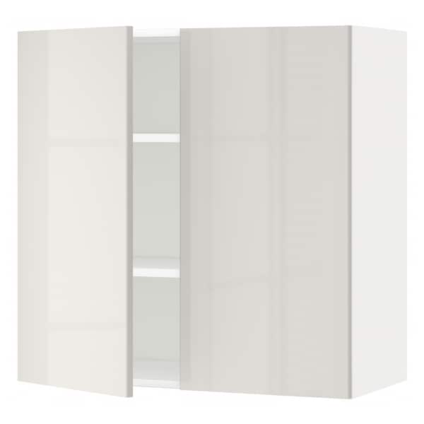 Ikea METOD - Wall cabinet with shelves/2 doors, white/Ringhult light grey, 80x80 cm