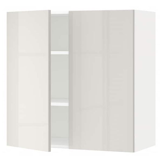 Ikea METOD - Wall cabinet with shelves/2 doors, white/Ringhult light grey, 80x80 cm