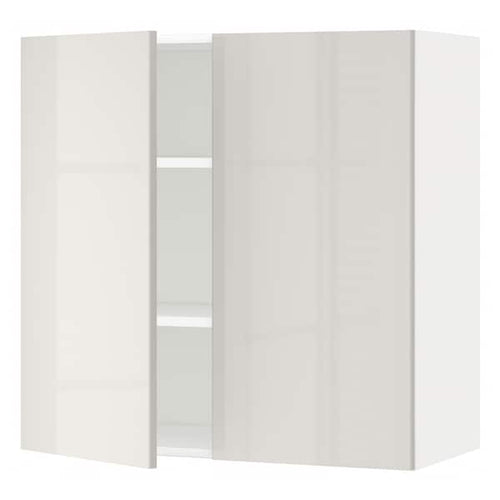METOD - Wall cabinet with shelves/2 doors, white/Ringhult light grey, 80x80 cm