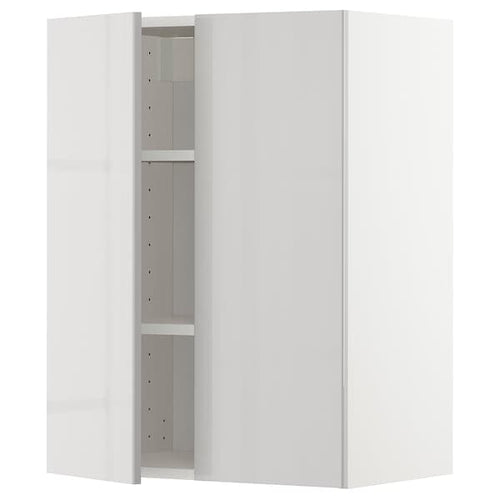 METOD wall cabinet with shelves/2 doors, white/Ringhult light grey, 60x80 cm