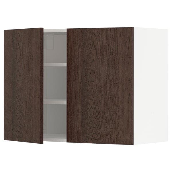 Ikea METOD - Wall cabinet with shelves/2 doors, white/Sinarp brown, 80x60 cm