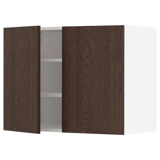 Ikea METOD - Wall cabinet with shelves/2 doors, white/Sinarp brown, 80x60 cm