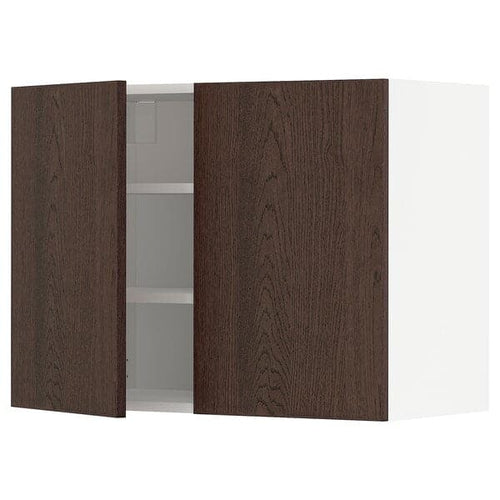 METOD - Wall cabinet with shelves/2 doors, white/Sinarp brown, 80x60 cm