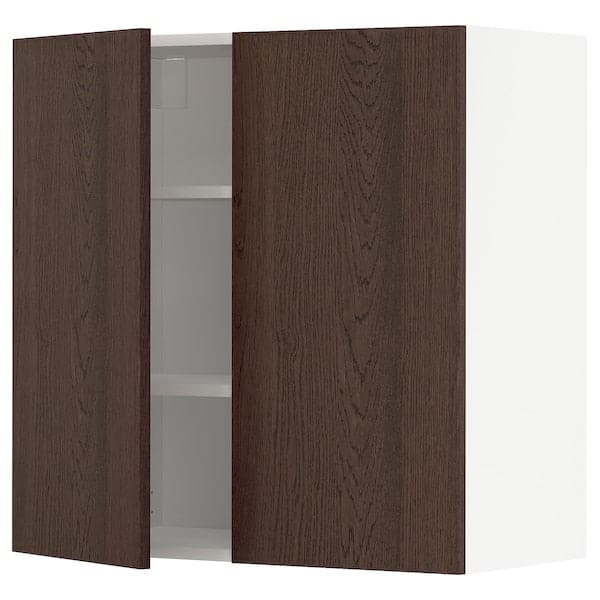 Ikea METOD - Wall cabinet with shelves/2 doors, white/Sinarp brown , 80x80 cm