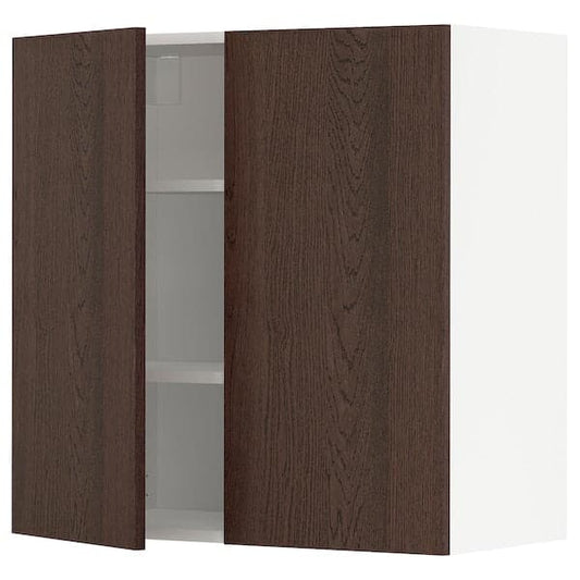 Ikea METOD - Wall cabinet with shelves/2 doors, white/Sinarp brown , 80x80 cm