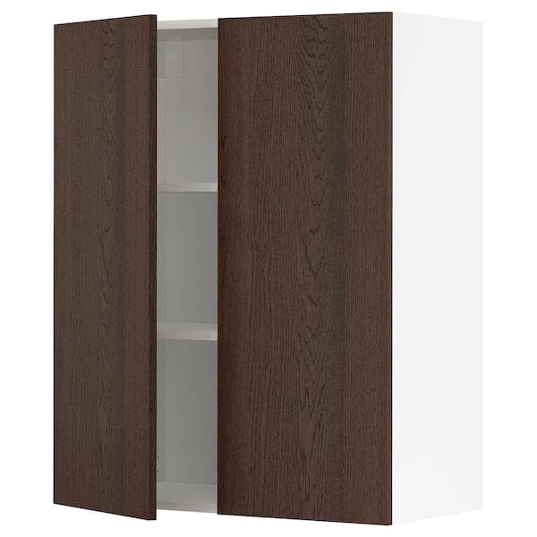 Ikea METOD - Wall cabinet with shelves/2 doors, white/Sinarp brown, 80x100 cm