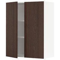 METOD - Wall cabinet with shelves/2 doors, white/Sinarp brown, 80x100 cm - best price from Maltashopper.com 39459484