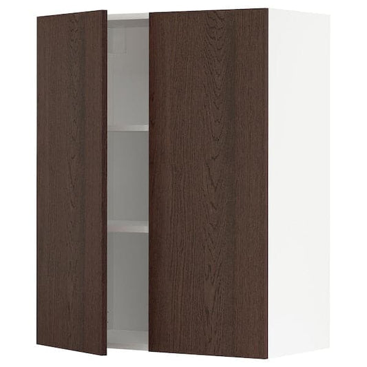 Ikea METOD - Wall cabinet with shelves/2 doors, white/Sinarp brown, 80x100 cm