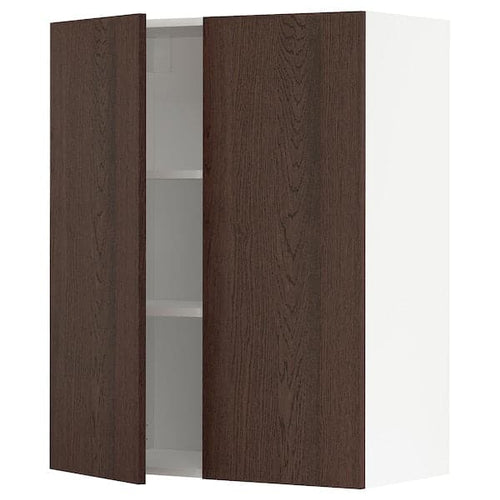 METOD - Wall cabinet with shelves/2 doors, white/Sinarp brown, 80x100 cm