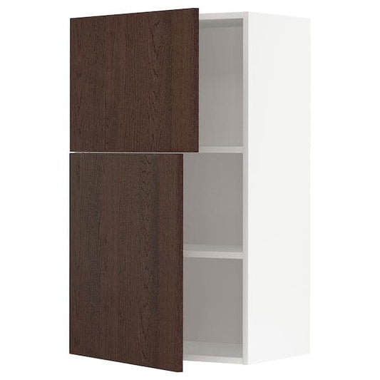 Ikea METOD - Wall cabinet with shelves/2 doors, white/Sinarp brown , 60x100 cm