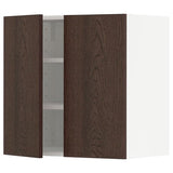 METOD wall cabinet with shelves/2 doors, white/Sinarp brown, 60x60 cm