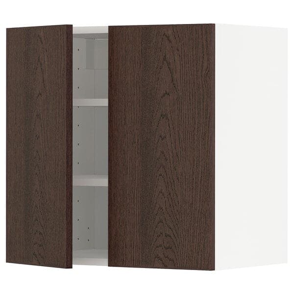 Ikea METOD - Wall cabinet with shelves/2 doors, white/Sinarp brown , 60x60 cm