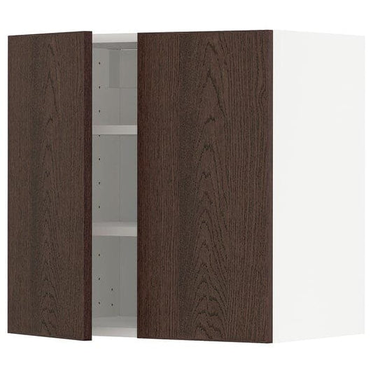 Ikea METOD - Wall cabinet with shelves/2 doors, white/Sinarp brown , 60x60 cm