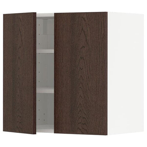METOD - Wall cabinet with shelves/2 doors, white/Sinarp brown , 60x60 cm