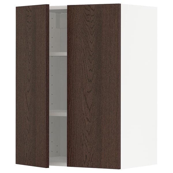 Ikea METOD - Wall cabinet with shelves/2 doors, white/Sinarp brown , 60x80 cm