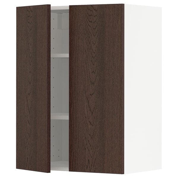 METOD - Wall cabinet with shelves/2 doors, white/Sinarp brown , 60x80 cm - best price from Maltashopper.com 99460776