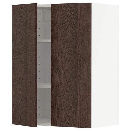 METOD - Wall cabinet with shelves/2 doors, white/Sinarp brown , 60x80 cm