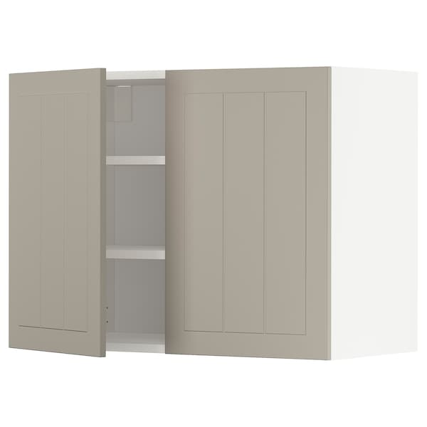 METOD - Wall cabinet with shelves/2 doors, white/Stensund beige, 80x60 cm