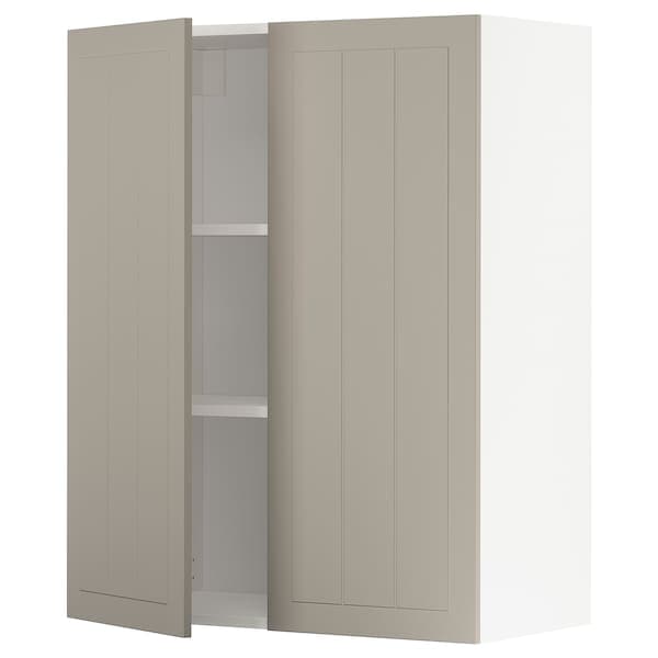 METOD - Wall cabinet with shelves/2 doors, white/Stensund beige, 80x100 cm