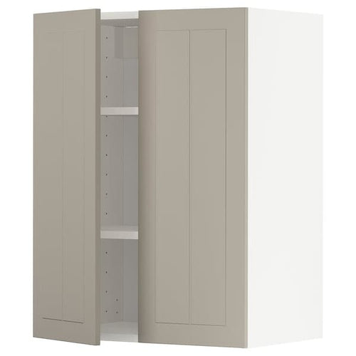 METOD - Wall cabinet with shelves/2 doors, white/Stensund beige, 60x80 cm