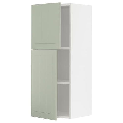 METOD wall cabinet with shelves/2 doors, white/Stensund light green, 40x100 cm