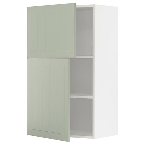 METOD wall cabinet with shelves/2 doors, white/Stensund light green, 60x100 cm