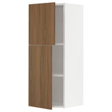 METOD wall cabinet with shelves/2 doors, white/Tistorp brown walnut effect, 40x100 cm