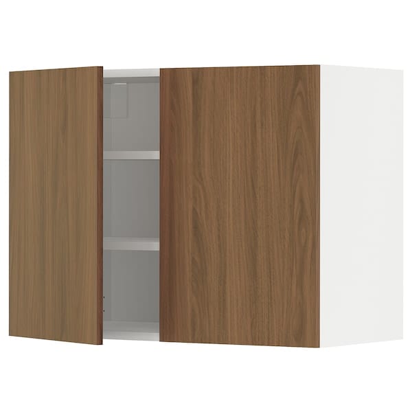 Ikea METOD - Wall cabinet with shelves/2 doors, white/Tistorp brown walnut effect, 80x60 cm