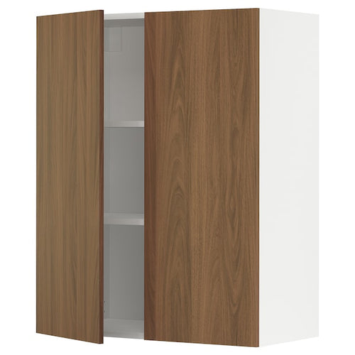 METOD - Wall cabinet with shelves/2 doors, white/Tistorp brown walnut effect, 80x100 cm