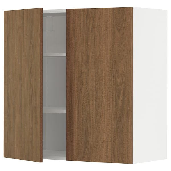 METOD - Wall cabinet with shelves/2 doors, white/Tistorp brown walnut effect, 80x80 cm - best price from Maltashopper.com 79519037