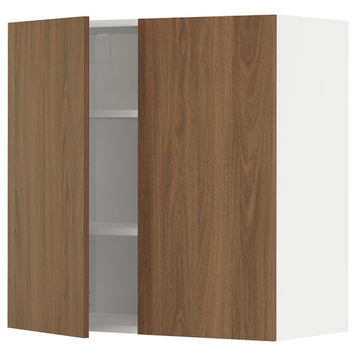 METOD - Wall cabinet with shelves/2 doors, white/Tistorp brown walnut effect, 80x80 cm