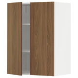 METOD wall cabinet with shelves/2 doors, white/Tistorp brown walnut effect, 60x80 cm
