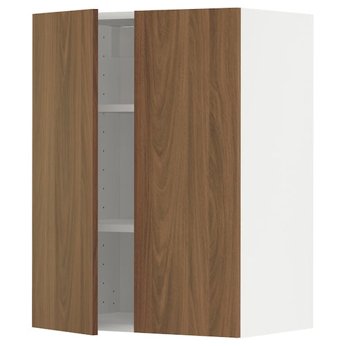 METOD - Wall cabinet with shelves/2 doors, white/Tistorp brown walnut effect, 60x80 cm